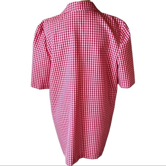 Requirements Red Gingham Short Sleeve 2-Button Blazer Sz 14 - Picture 2 of 7